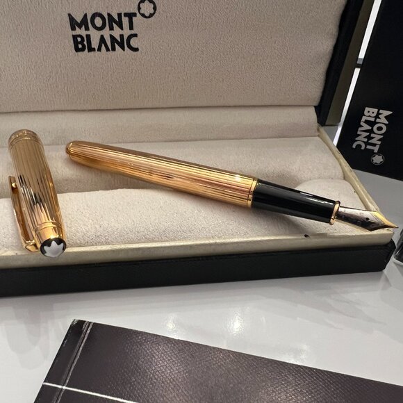 Mont Blanc Sterling Silver w/24K Gold Plate Fountain Pen + Ink Bottle! - Picture 2 of 16